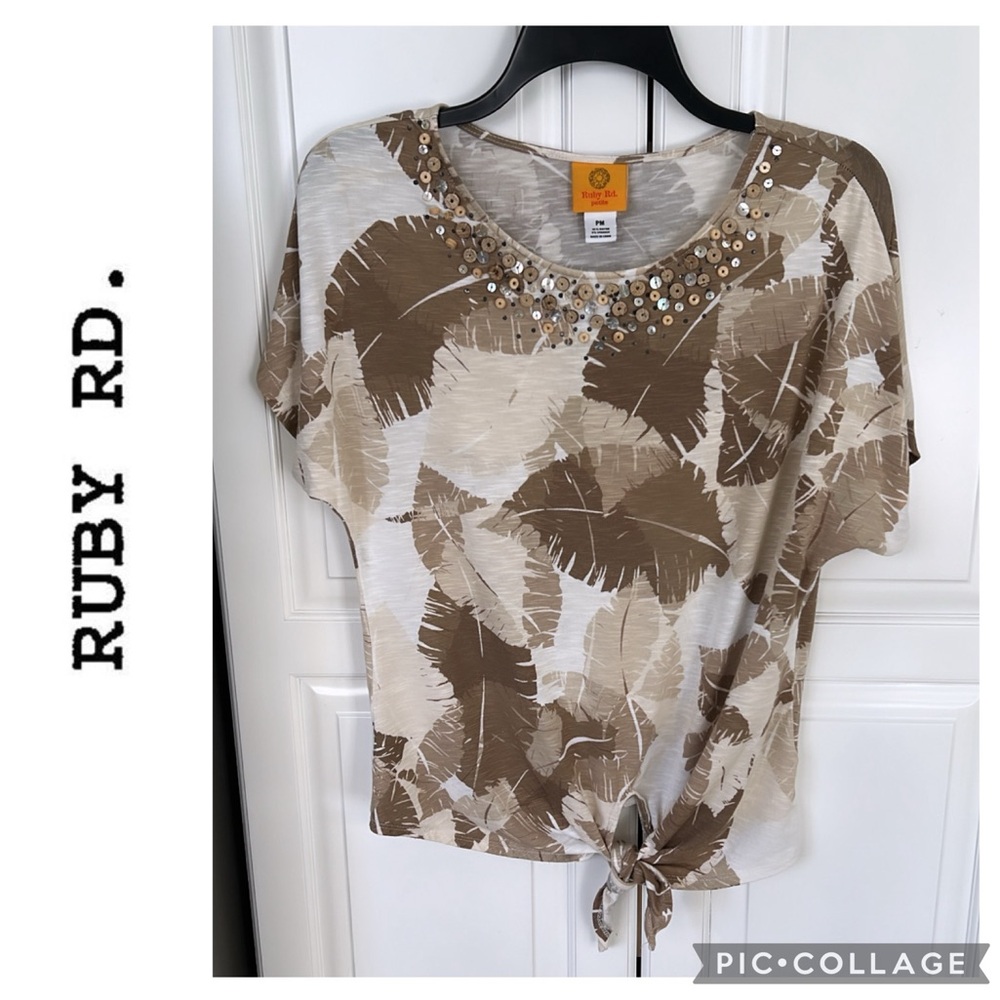 Ruby Rd. Embellished tie waist women’s blouse size medium petite